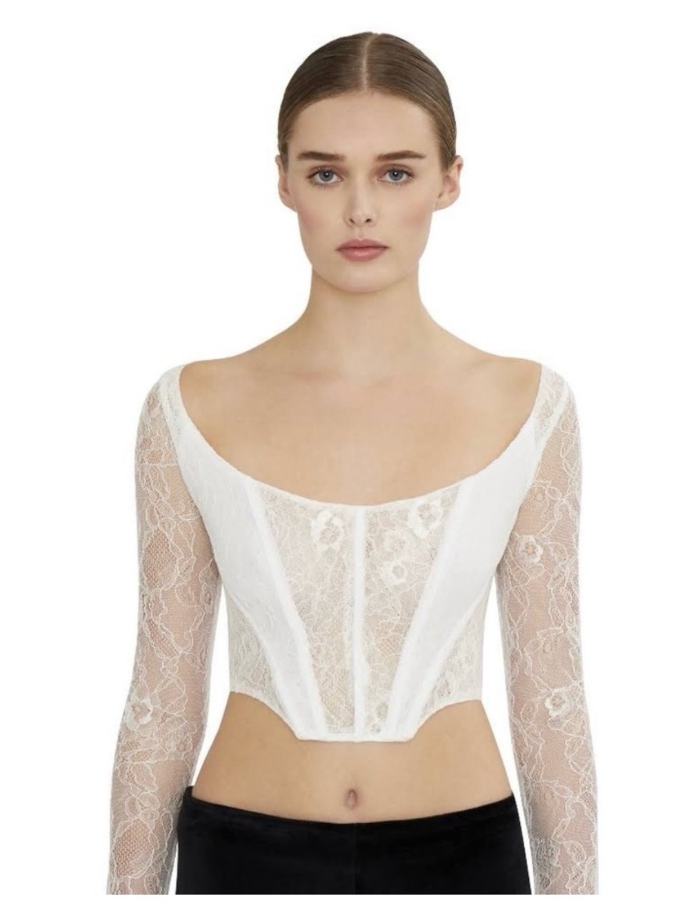Danielle Guizio Dex Lace Corset Top White Long Sleeve Coquette Balletcore Viral